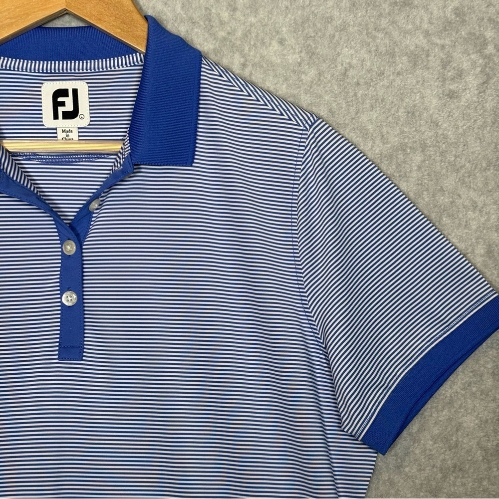 FootJoy Cap Sleeve Feeder Stripe Golf Polo Shirt-Blue/White-Women Size Large